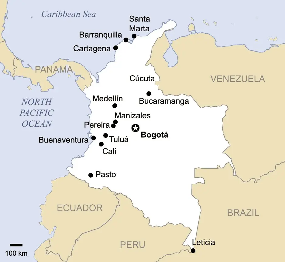 Carte illustrée du pays avec les cordillères explorées par Panacca