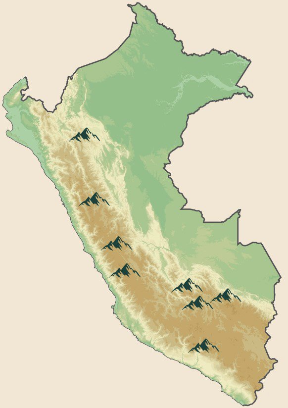 Carte illustrée du Pérou avec les cordillères explorées par Panacca